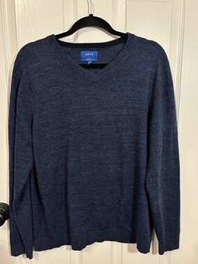 APT. 9 Merino Wool Blend Sweater Blue V-Neck Slim Fit Size Large
